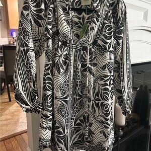 FARM Rio Black and White Long Sleeve Dress